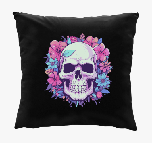 Virágos koponya pink párna