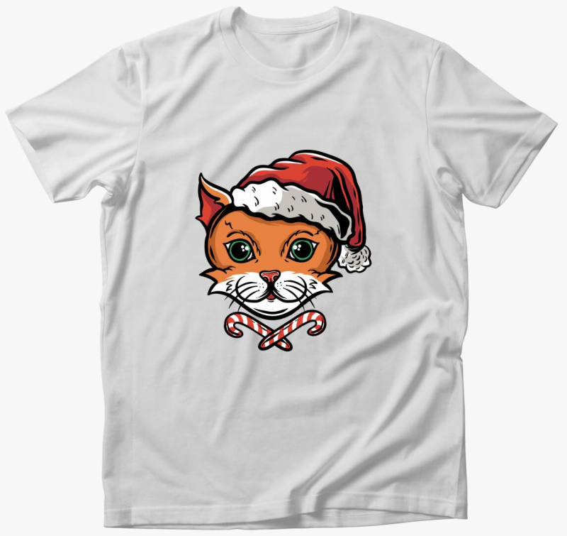 Macska Télapó sapkában póló