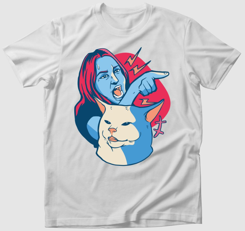 Macskával kiabáló nő meme póló