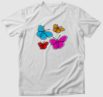 Négy pillangó egyvonalas rajz póló