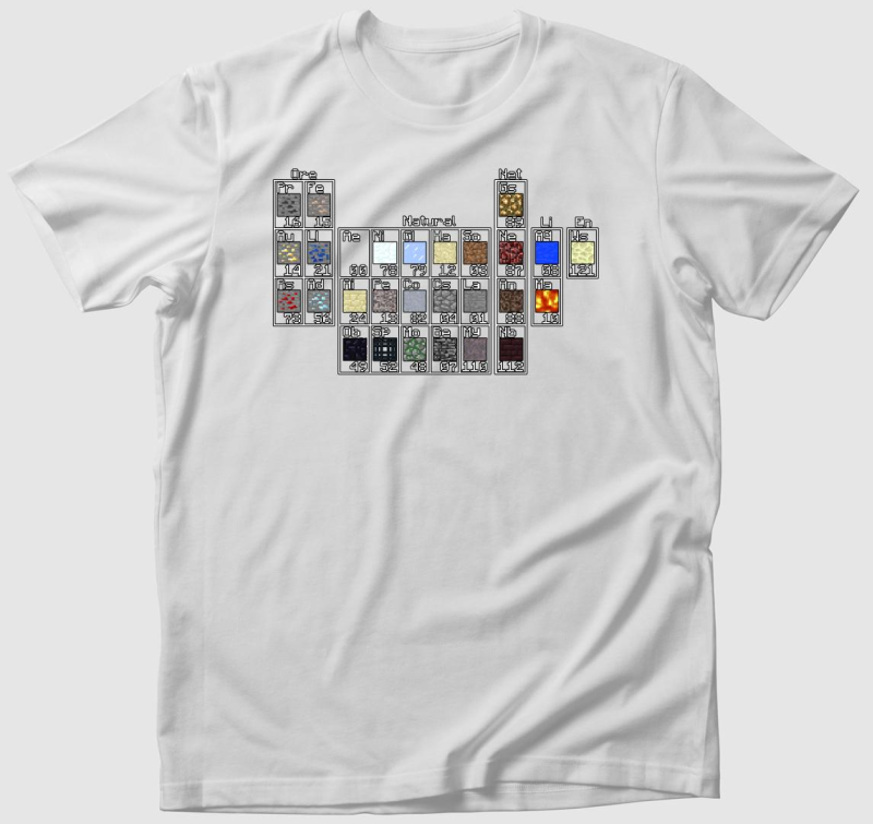 Minecraft periódusos rendszer póló