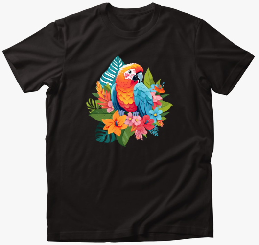 Papagáj virágokkal póló