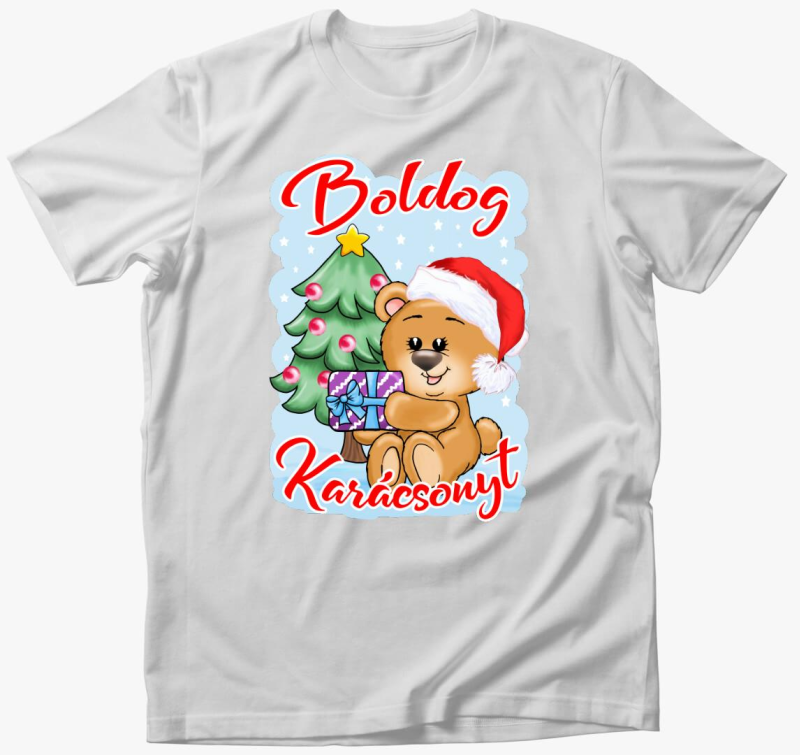Boldog Karácsonyt maci ajándékkal gyerek póló