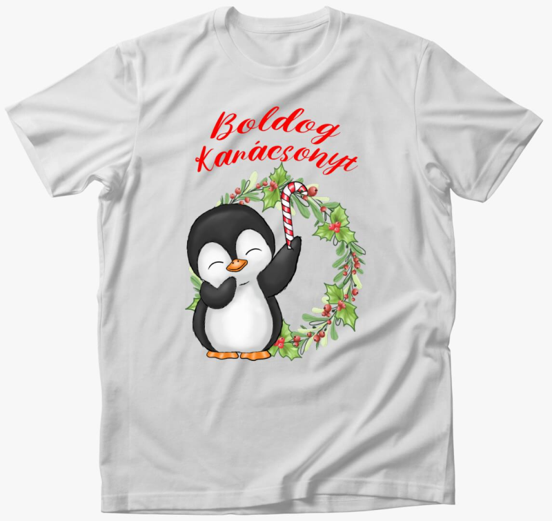 Boldog Karácsonyt pingvin cukorkával gyerek póló