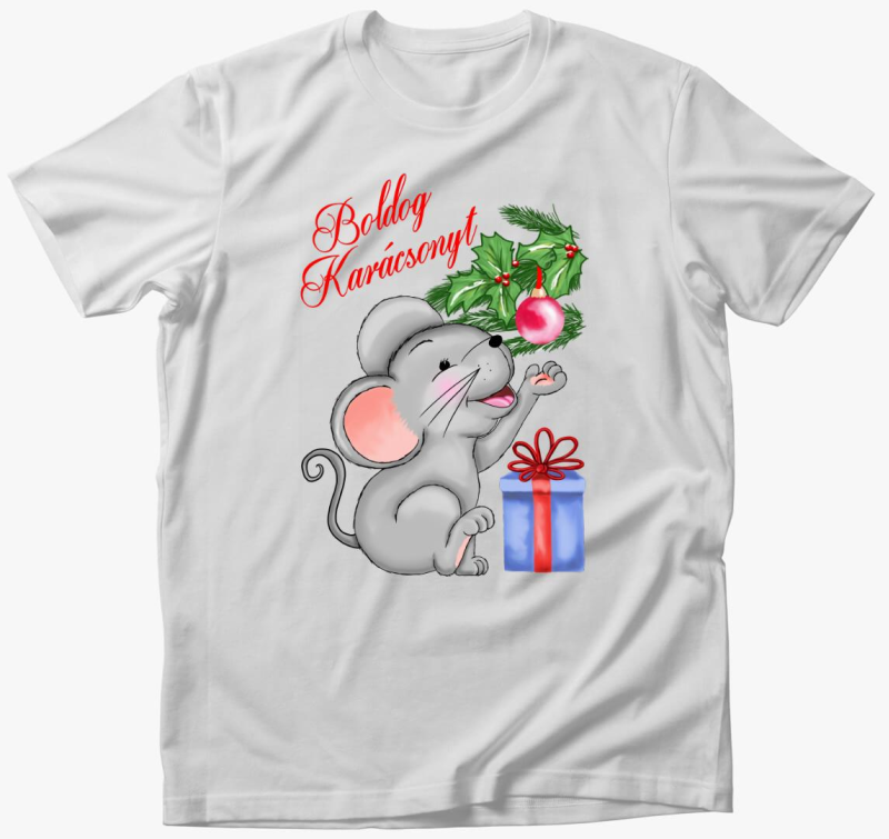 Boldog Karácsonyt egérke gömbbel gyerek póló