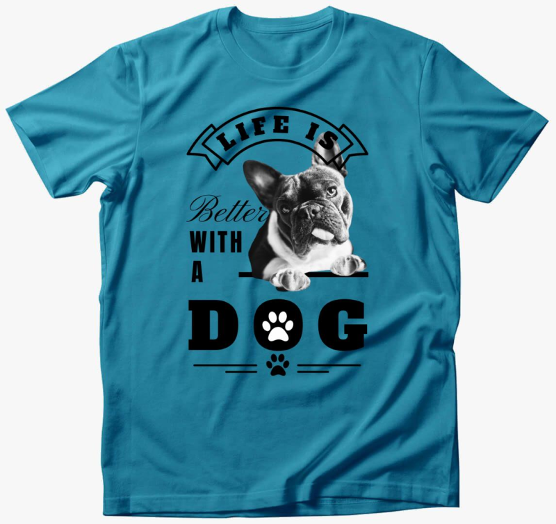 Az élet jobb kutyával póló - francia bulldog - angol felirat
