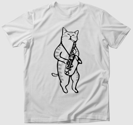 Macska szaxofonozik póló