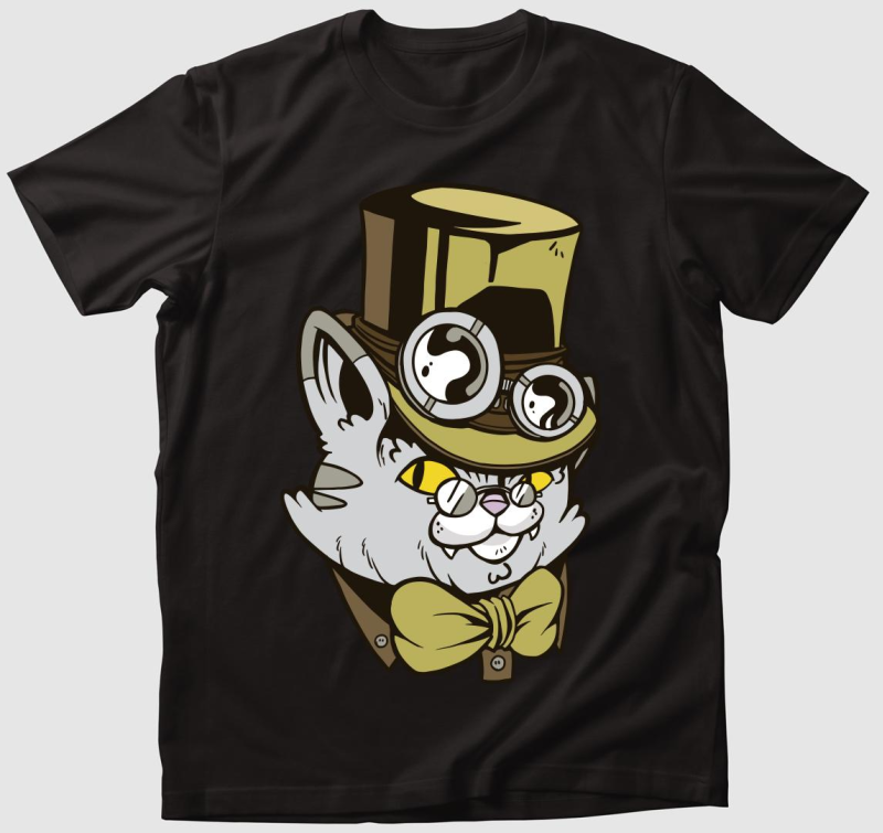 Kalapos Steampunk Macska póló