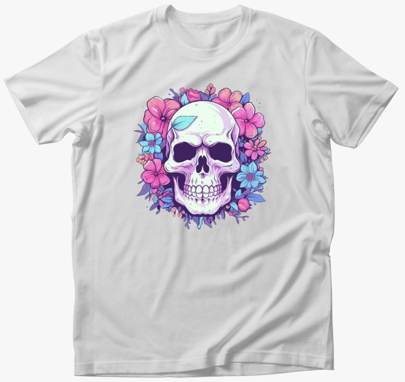 Virágos koponya pink póló