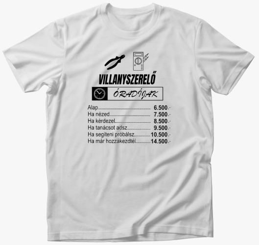 Villanyszerelő óradíjak póló...