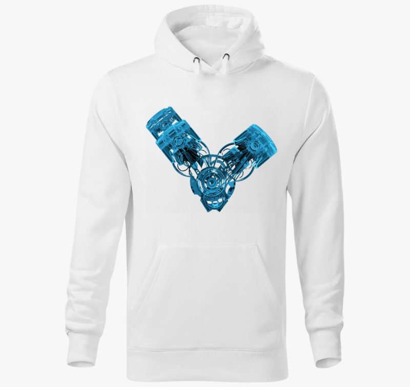 Kék V motor kapucnis pulóver