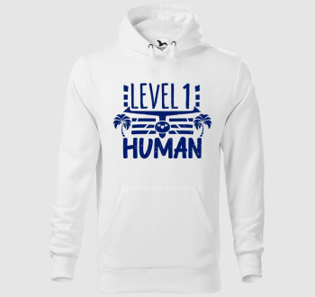 Level 1 Human kék kapucnis pulóver