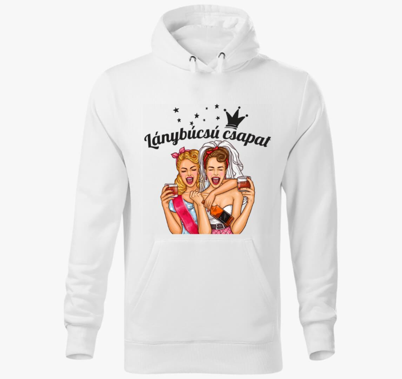 Lánybúcsú csapat barátnő kapucnis pulóver