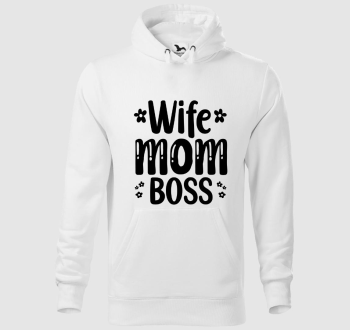 Wife Mom Boss virágos kapucnis pulóver