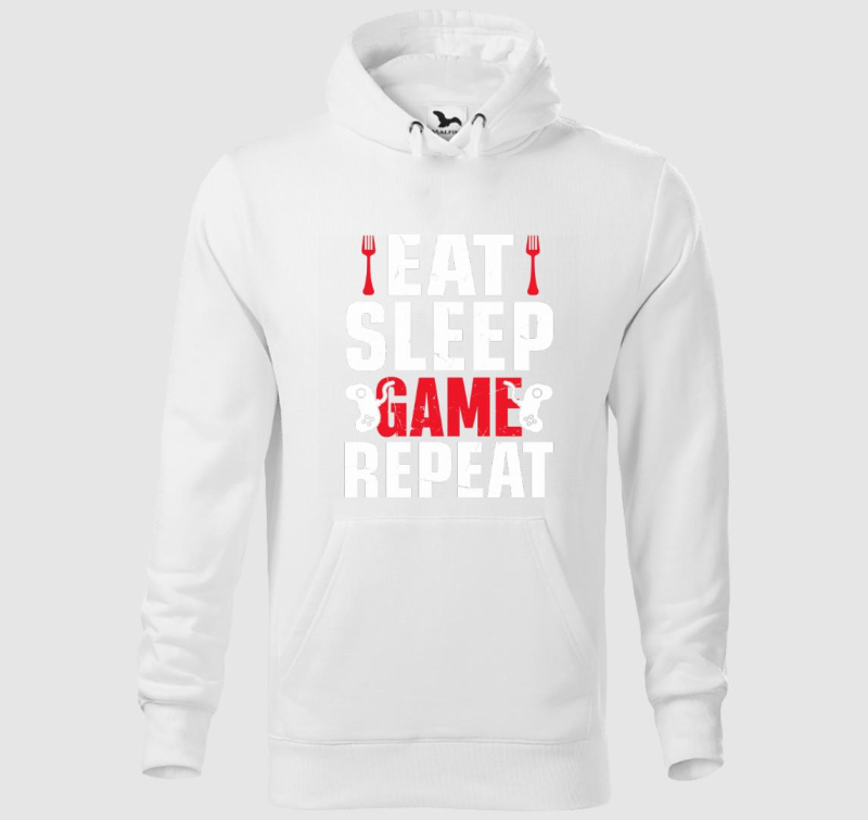 Eat sleep game repeat gamereknek kapucnis pulóver