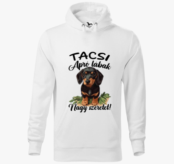 Tacsi Apró lábak, nagy szeretet fekete tacsi kapucnis pulóver