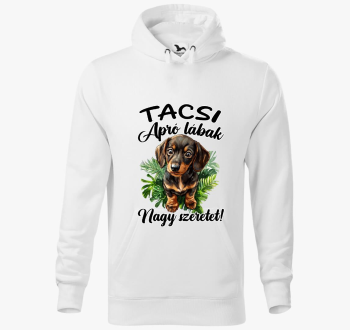 Tacsi Apró lábak, nagy szeretet barna tacsi kapucnis pulóver