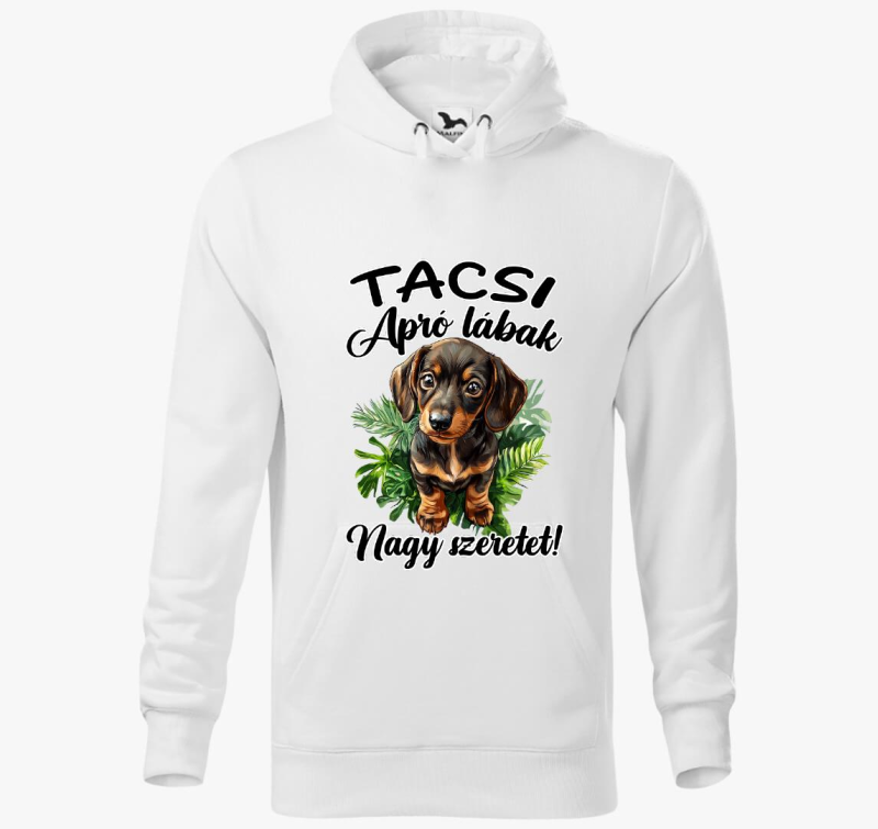 Tacsi Apró lábak, nagy szeretet barna tacsi kapucnis pulóver