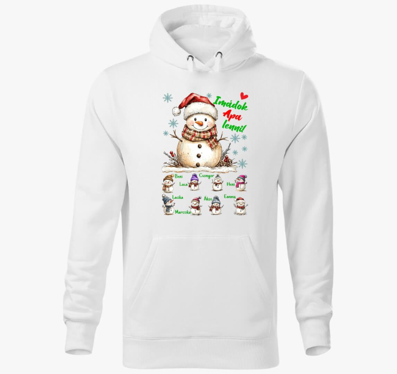 Karácsonyi Imádok apa lenni hóemberek nevekkel kapucnis pulóver