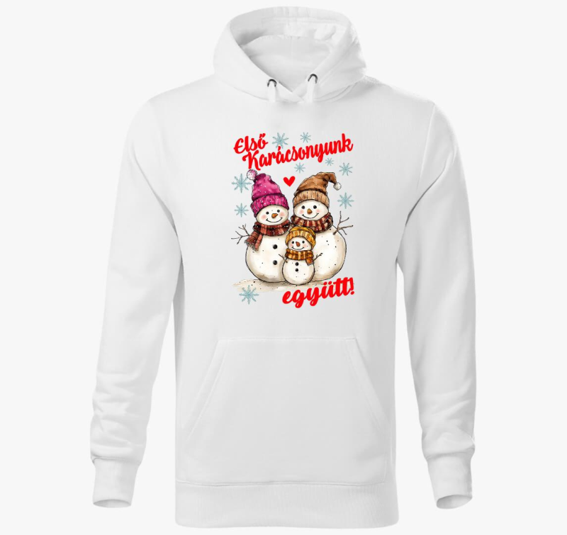 Első karácsonyunk együtt hóember családi szett kapucnis pulóver