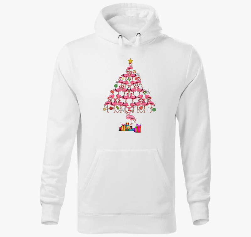 Flamingós karácsonyfa kapucnis pulóver