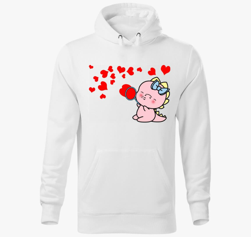 Dínó szívet fúj kapucnis pulóver