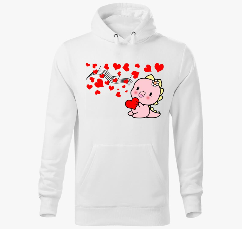 Dínó szívet gitároz lány kapucnis pulóver