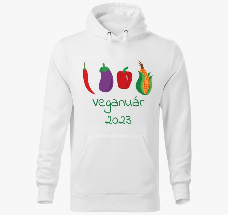 Veganuár 2023 (zöldségekkel) zöld feliratos kapucnis pulóver