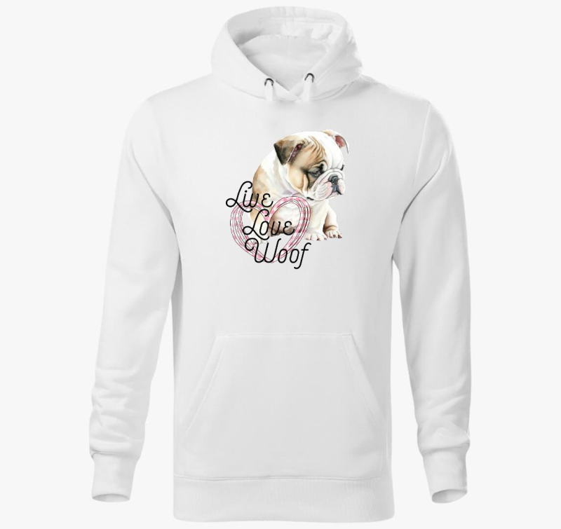Angol bulldog Woof kapucnis pulóver