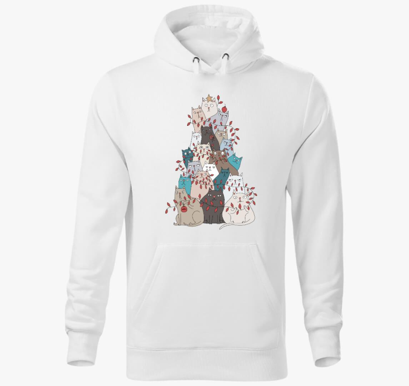 Macskarácsonyfa kapucnis pulóver