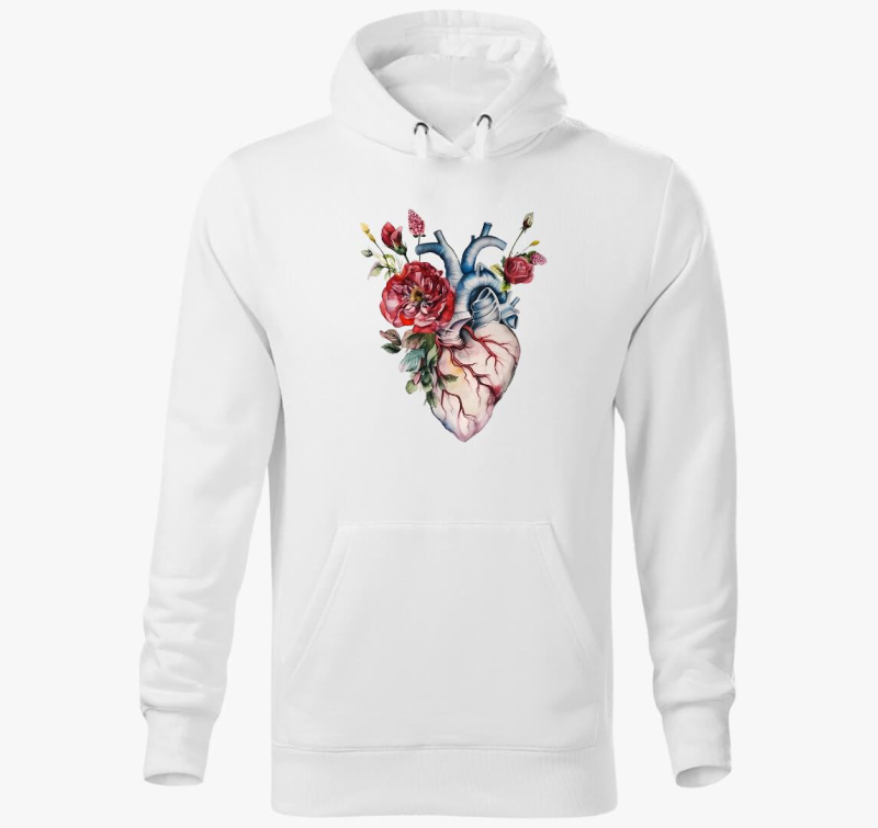 Szív virágos anatómia kapucnis pulóver