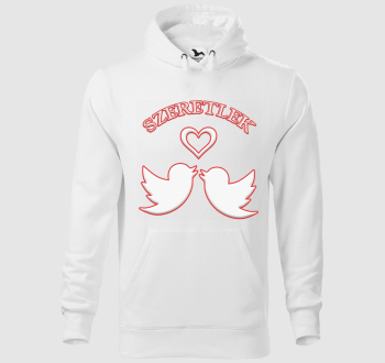 Szerelmes galambok fehér kapucnis pulóver