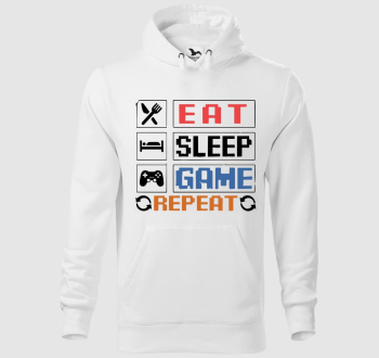 Eat sleep game repeat felirat kapucnis pulóver