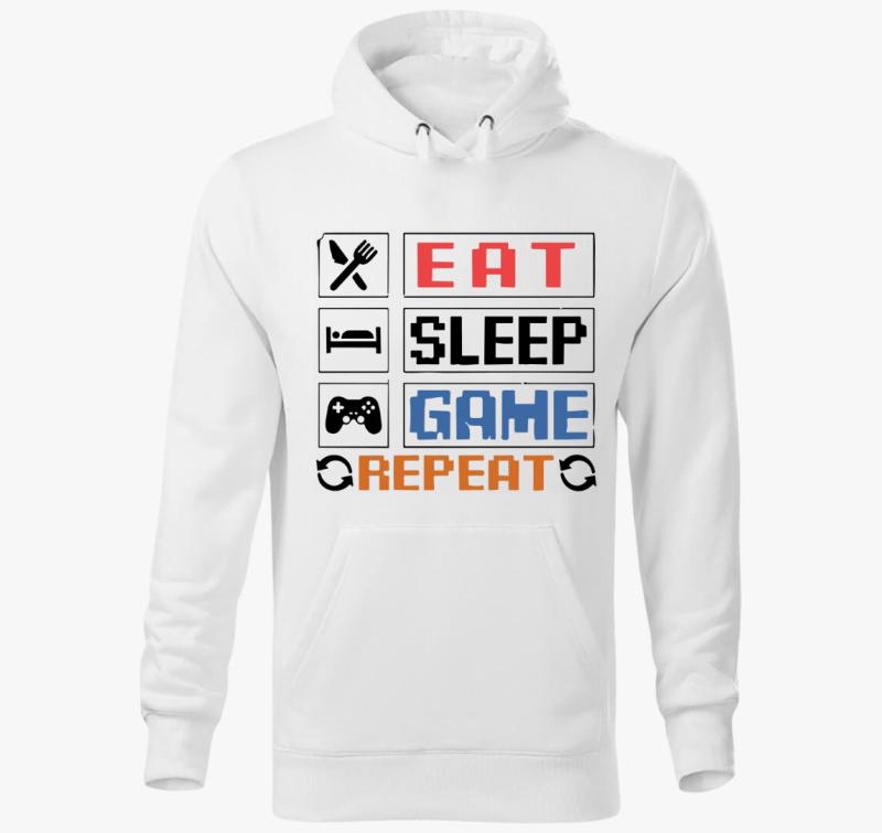 Eat sleep game repeat felirat kapucnis pulóver