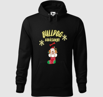 Bulldog Karácsonyt! - Kutyus  mikulás zokniban kapucnis pulóver