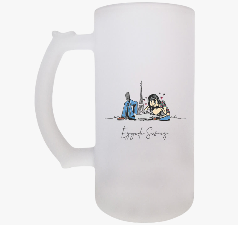 Francia szerelmes páros söröskorsó - egyedi szöveggel