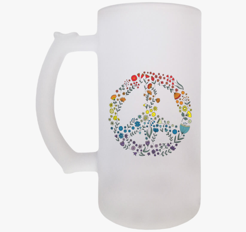 Békejel virágokból - szivárványos söröskorsó