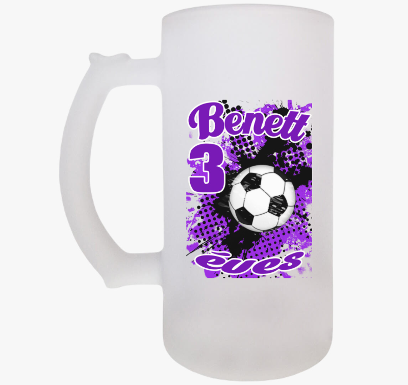 Focilabda lila fehér szülinapi gyerek söröskorsó