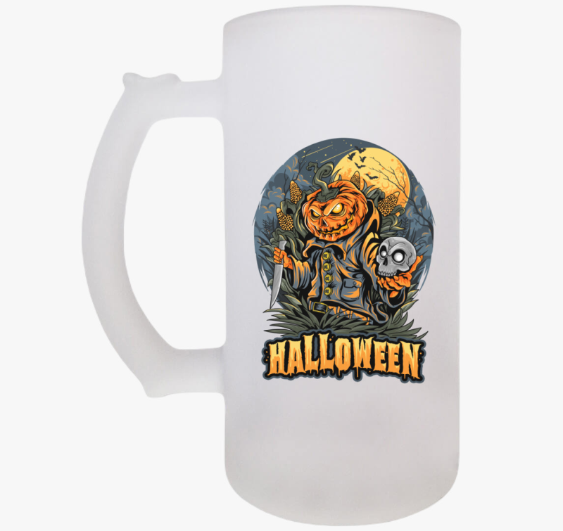 Halloween-i tökfej késsel söröskorsó