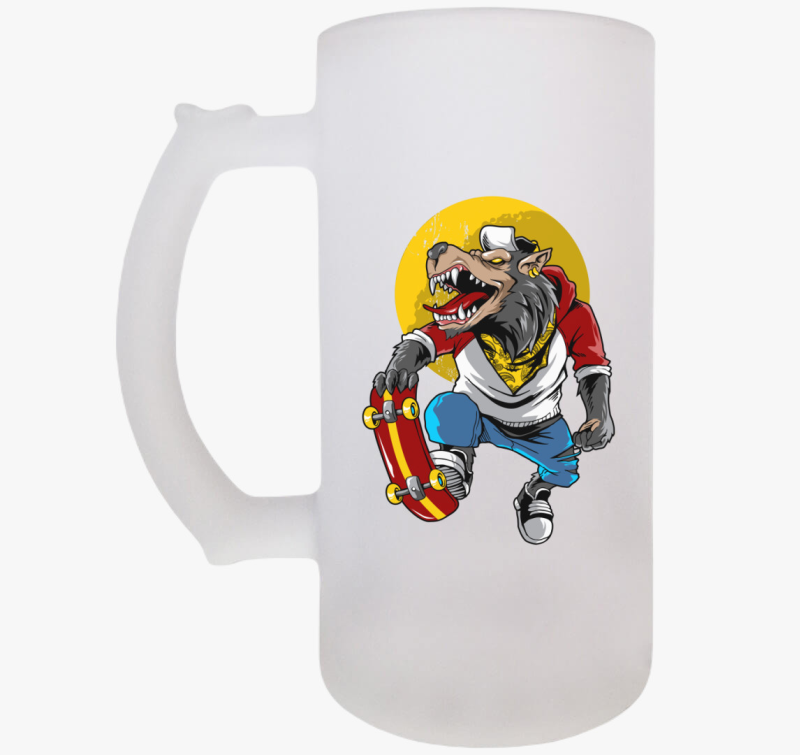 Gördeszkás farkasember söröskorsó