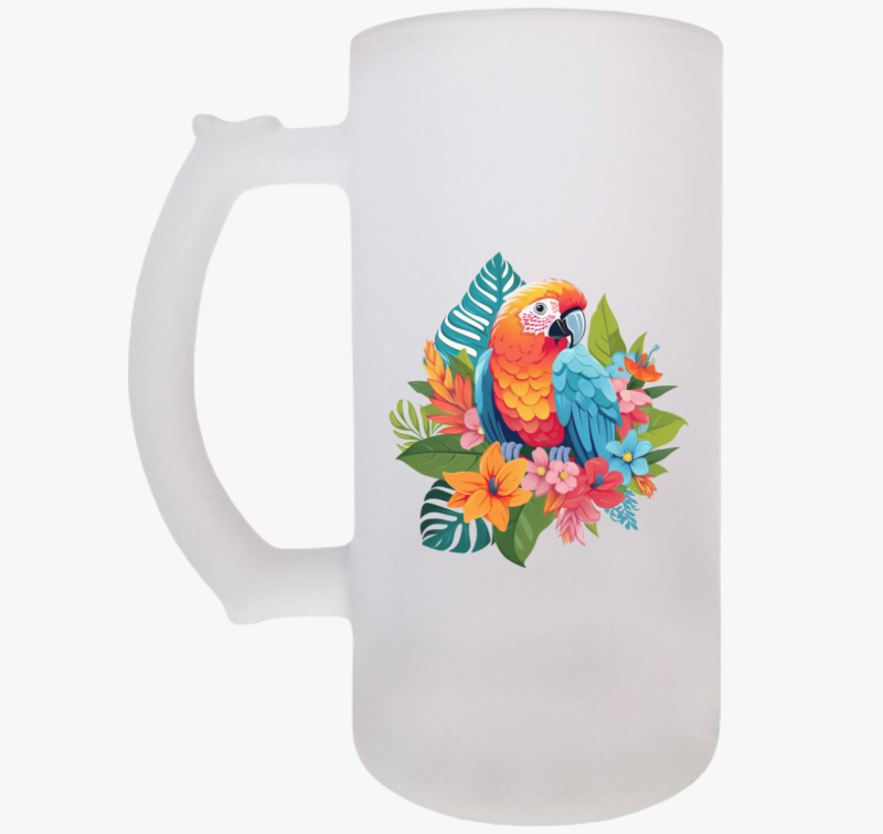 Papagáj virágokkal söröskorsó