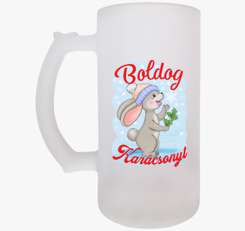 Boldog Karácsonyt nyuszi hópihével gyerek söröskorsó