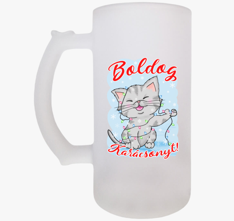 Boldog Karácsonyt cica égőkkel gyerek söröskorsó