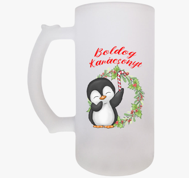Boldog Karácsonyt pingvin cukorkával gyerek söröskorsó