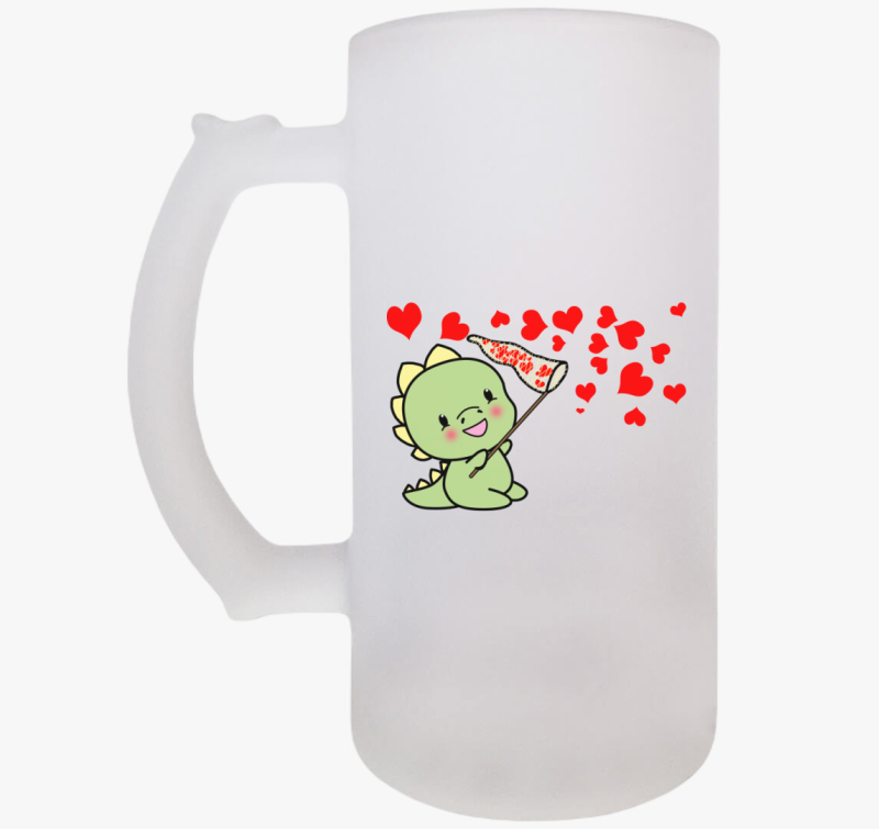 Dínó szívet fúj fiú söröskorsó