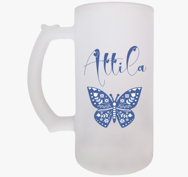 Kék folklór lepkés névvel söröskorsó