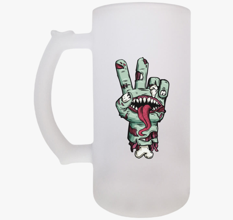 Halloween zombi béke kéz söröskorsó