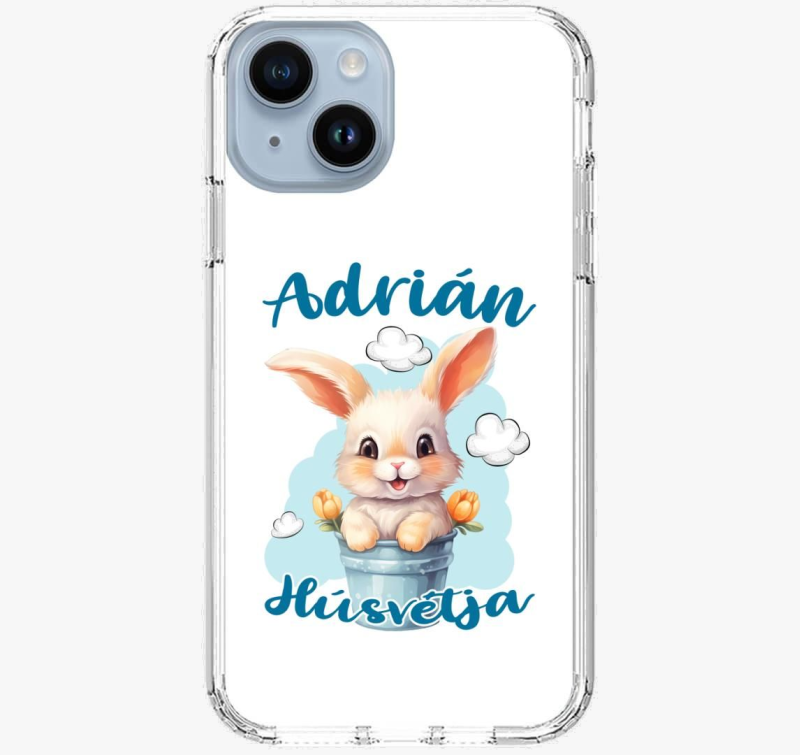 Húsvéti nyuszi vödörben fiús gyerek telefontok