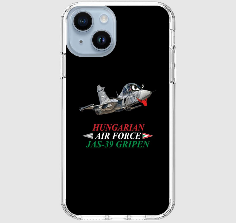 JAS-39 Gripen karikatúra piros-fehér-zöld felirattal telefontok