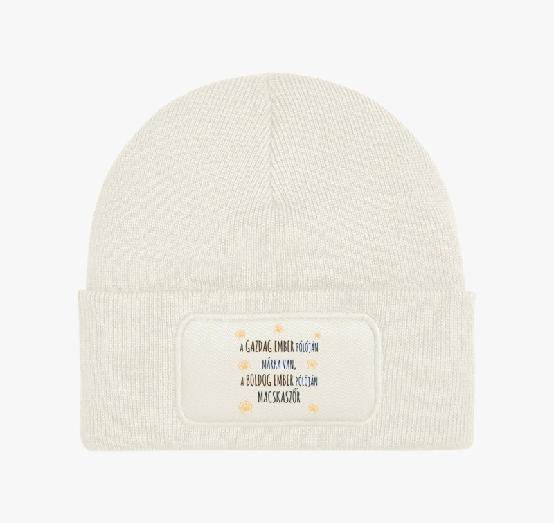 A boldog ember téli sapkaján macskaszőr téli sapka